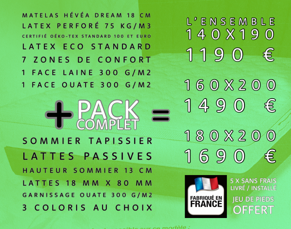 Promotion Prix pack ensemble complet sommier + matelas en 140x190, 160x200 ou 180x200 avec livraison gratuite